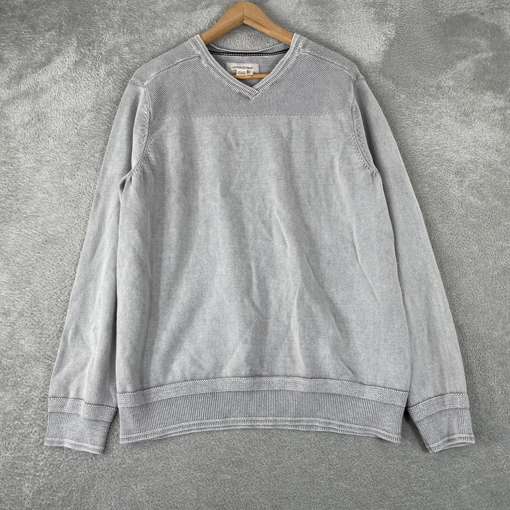 Carbon2Cobalt Sweater Mens Large Gray Cotton Cashmere Blend V-Neck Knit Pullover